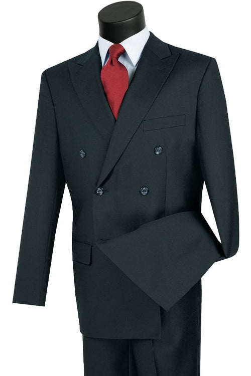 Mens Classic Wool Feel Double Breasted Suit in Navy