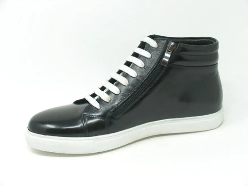 Men’s High-Top Leather Sneakers with Side Zipper