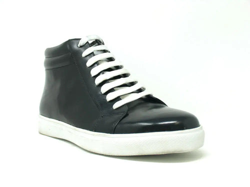 Mens High-Top Leather Sneakers with Side Zipper