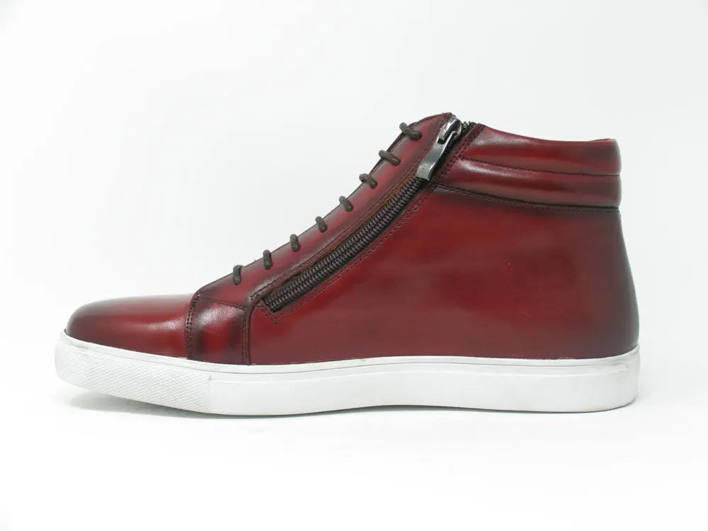 Men’s High-Top Leather Sneakers with Side Zipper