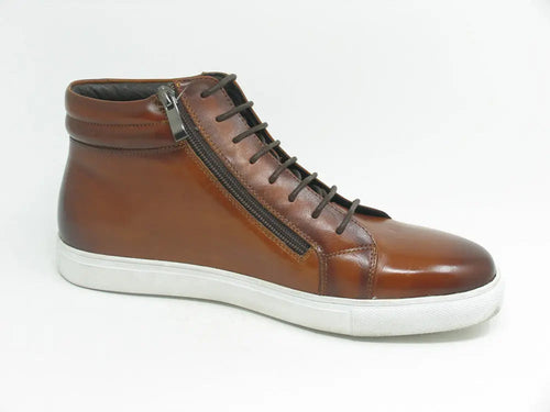 High Top Side Zipper Leather Sneaker Carrucci