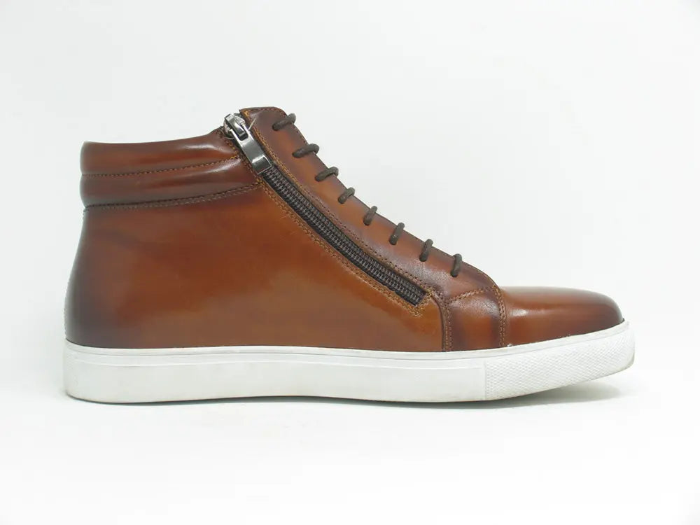 Men’s High-Top Leather Sneakers with Side Zipper