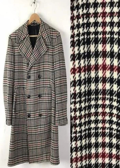 Mens Black Overcoat - Mens Houndstooth Six Button Front Double Breasted Wool Overcoat