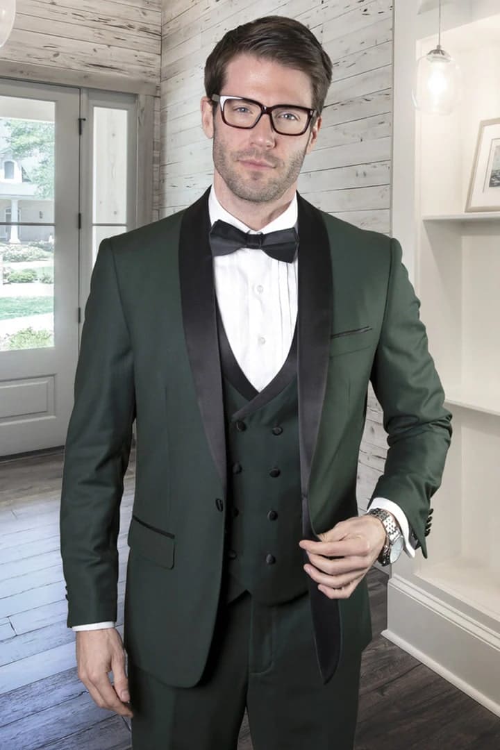 Dark Green Tuxedo - Men's Designer Wool Shawl Double Breasted Hunter ...