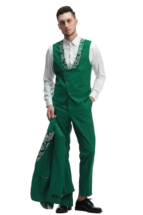 Men's One Button Vested Prom & Wedding Hunter Green Tuxedo