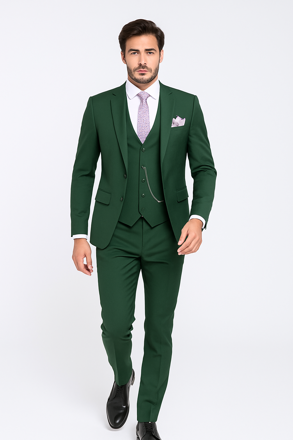 Slim Fit Business Men's Suit 3 Piece 2 Button in Hunter Green