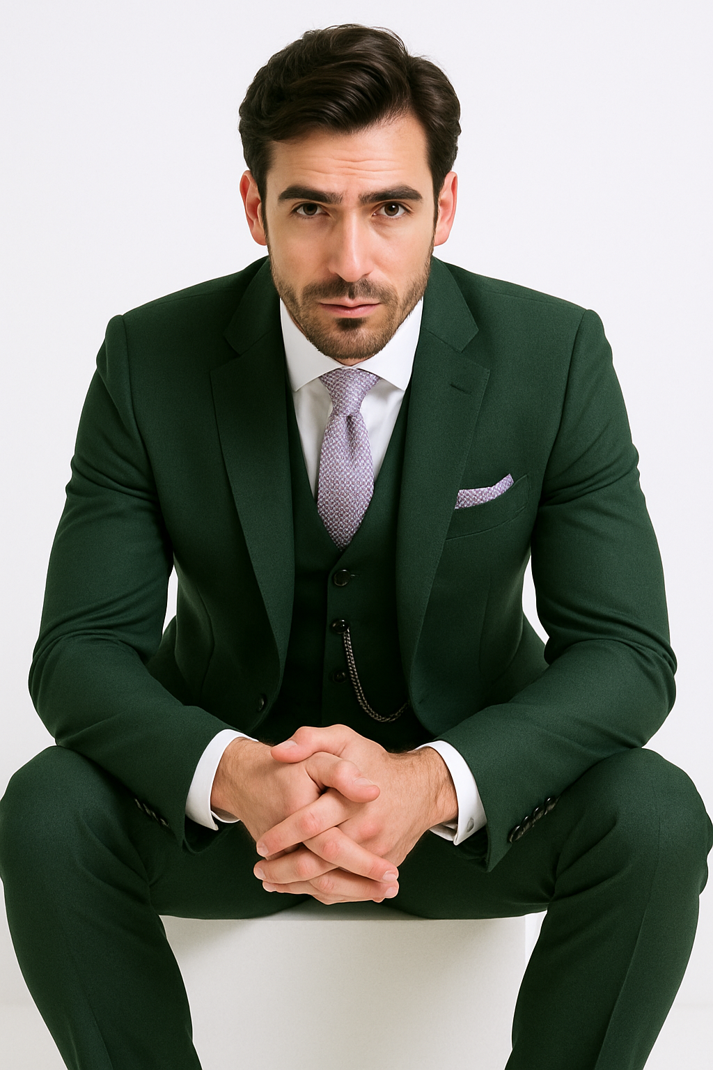 Slim Fit Business Men's Suit 3 Piece 2 Button in Hunter Green