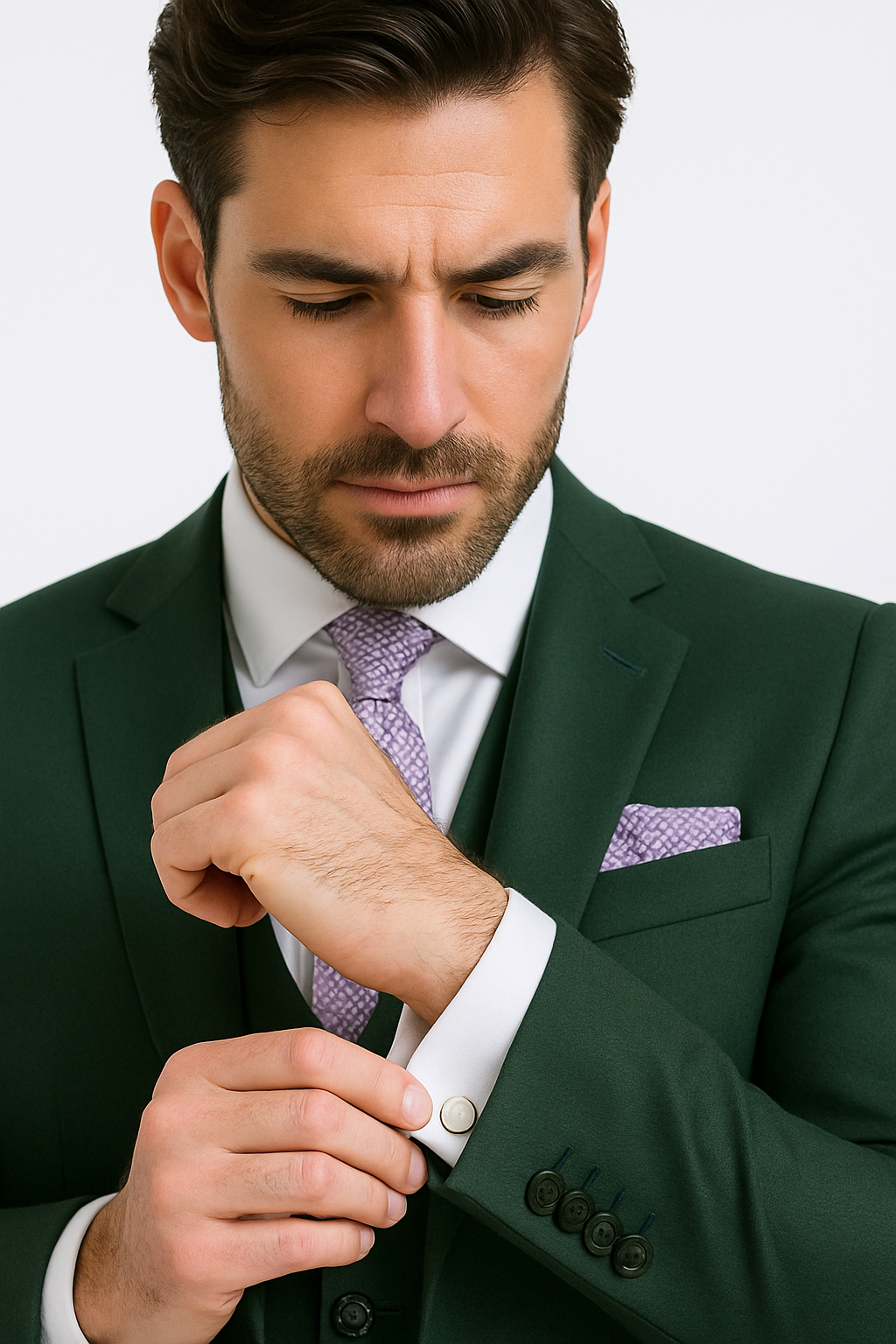 Slim Fit Business Men's Suit 3 Piece 2 Button in Hunter Green