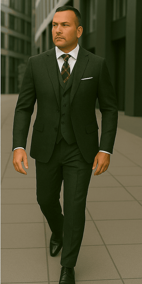 Wool Suit - Italian Made Business Suit by Statement Men's 3 Piece 100% Wool Modern Fit Suit - Double Breasted Vest