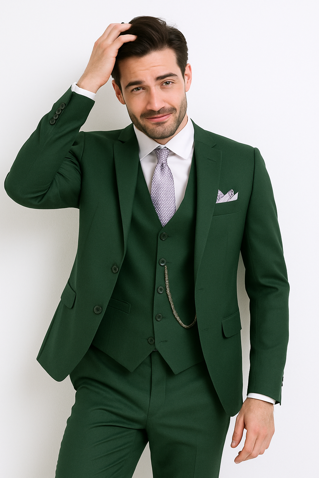 Slim Fit Business Men's Suit 3 Piece 2 Button in Hunter Green