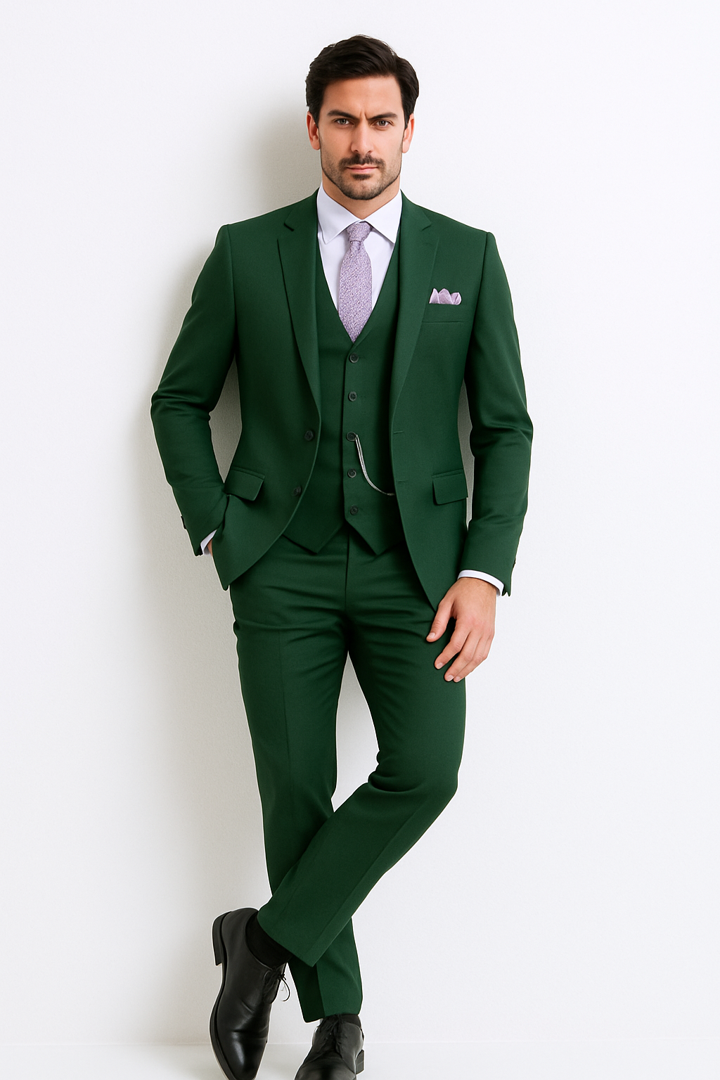 Slim Fit Business Men's Suit 3 Piece 2 Button in Hunter Green