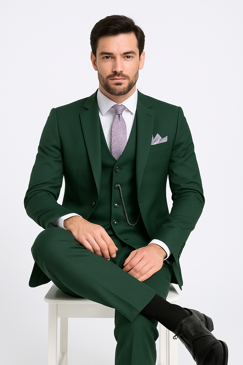 Slim Fit Business Men's Suit 3 Piece 2 Button in Hunter Green