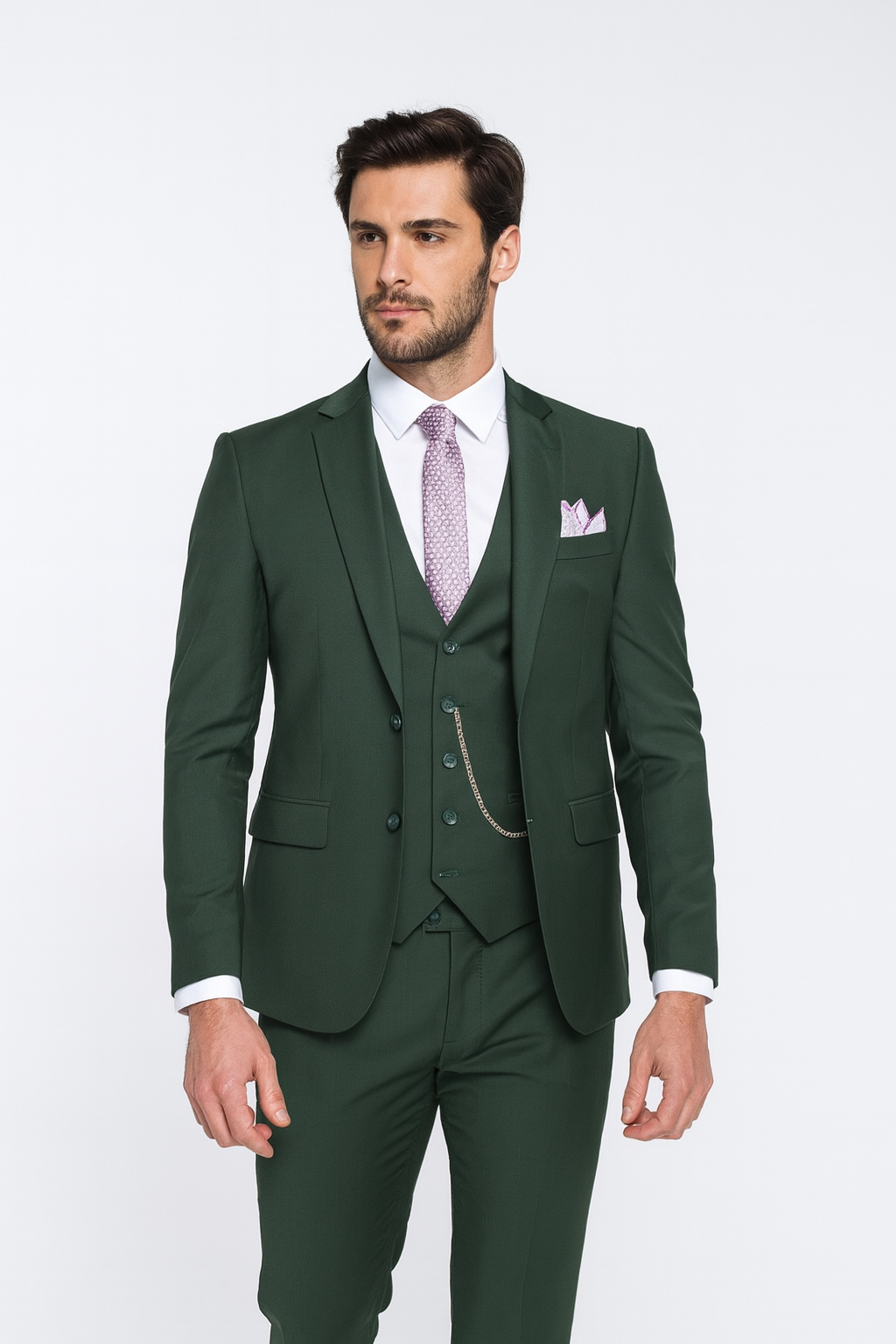 Slim Fit Business Men's Suit 3 Piece 2 Button in Hunter Green
