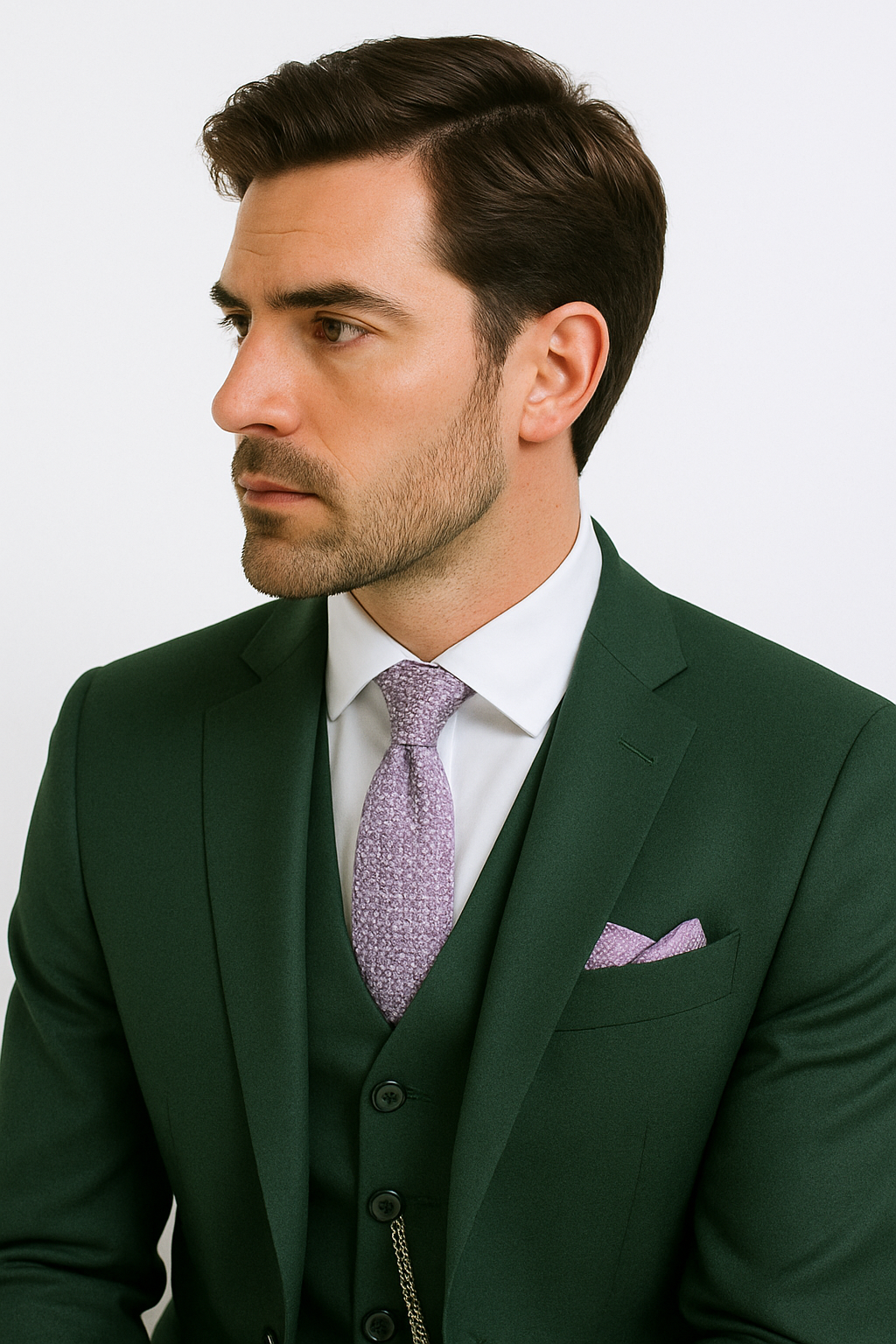 Slim Fit Business Men's Suit 3 Piece 2 Button in Hunter Green