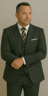 Wool Suit - Italian Made Business Suit by Statement Men's 3 Piece 100% Wool Modern Fit Suit - Double Breasted Vest