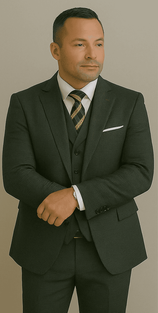 Wool Suit - Italian Made Business Suit by Statement Men's 3 Piece 100% Wool Modern Fit Suit - Double Breasted Vest