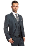 "Indigo Blue Sharkskin Business Suit - Men's Two Button Vested"