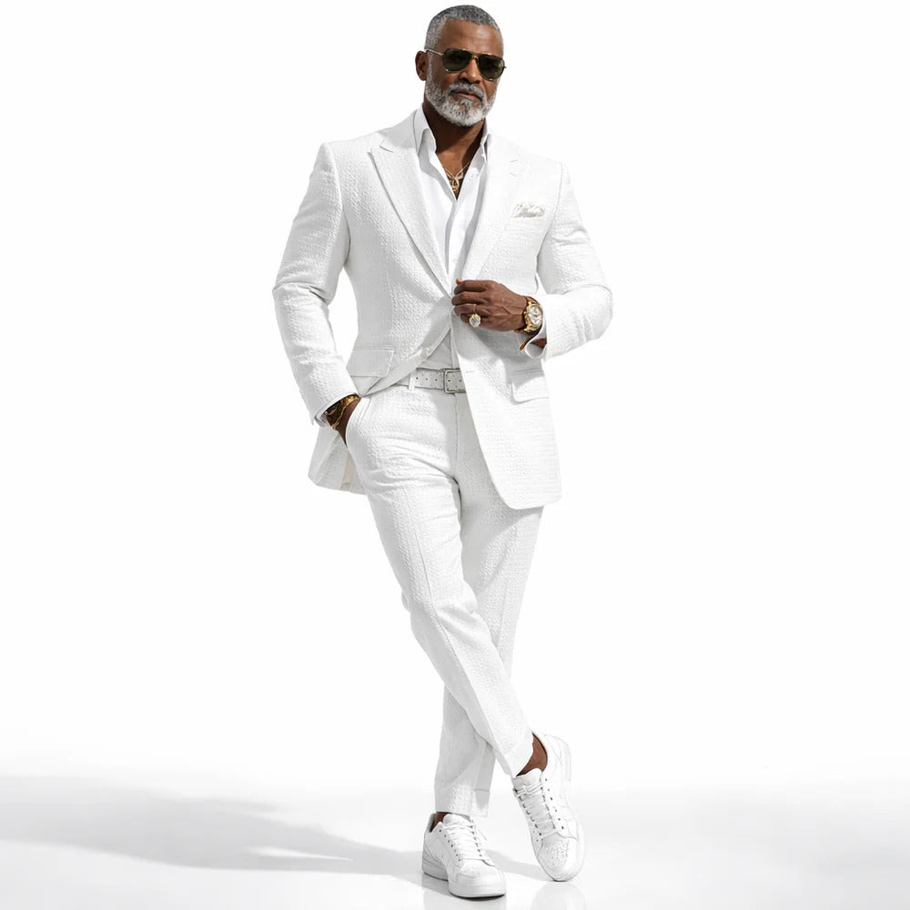 Inserch Mens Premium Cotton Seersucker Stripe Suit ā White