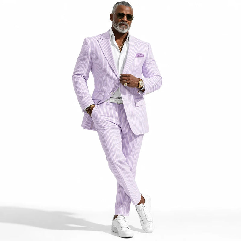 Mens Premium Cotton Seersucker Stripe Suit ā Purple