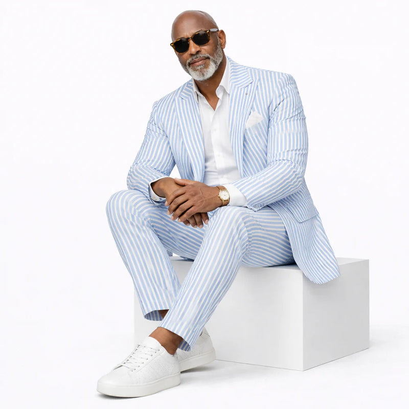 Inserch Mens Premium Cotton Seersucker Stripe Suit ā Light Blue