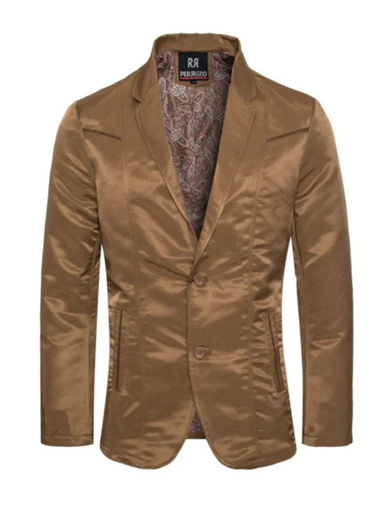Men's Western Camel Blazer Slim Fit Shiny Finish Sport Coat for Weddings, Parties & Formal Events