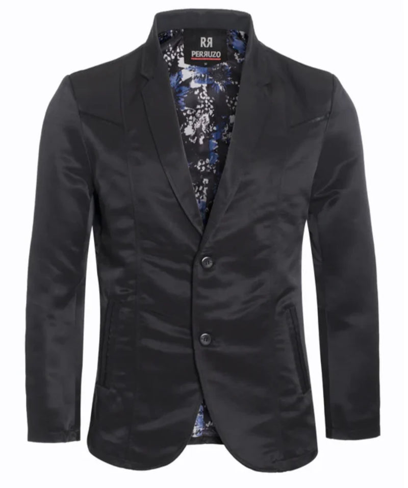 Men's Western Black Blazer Slim Fit Shiny Finish Sport Coat for Weddings, Prom & Formal Events