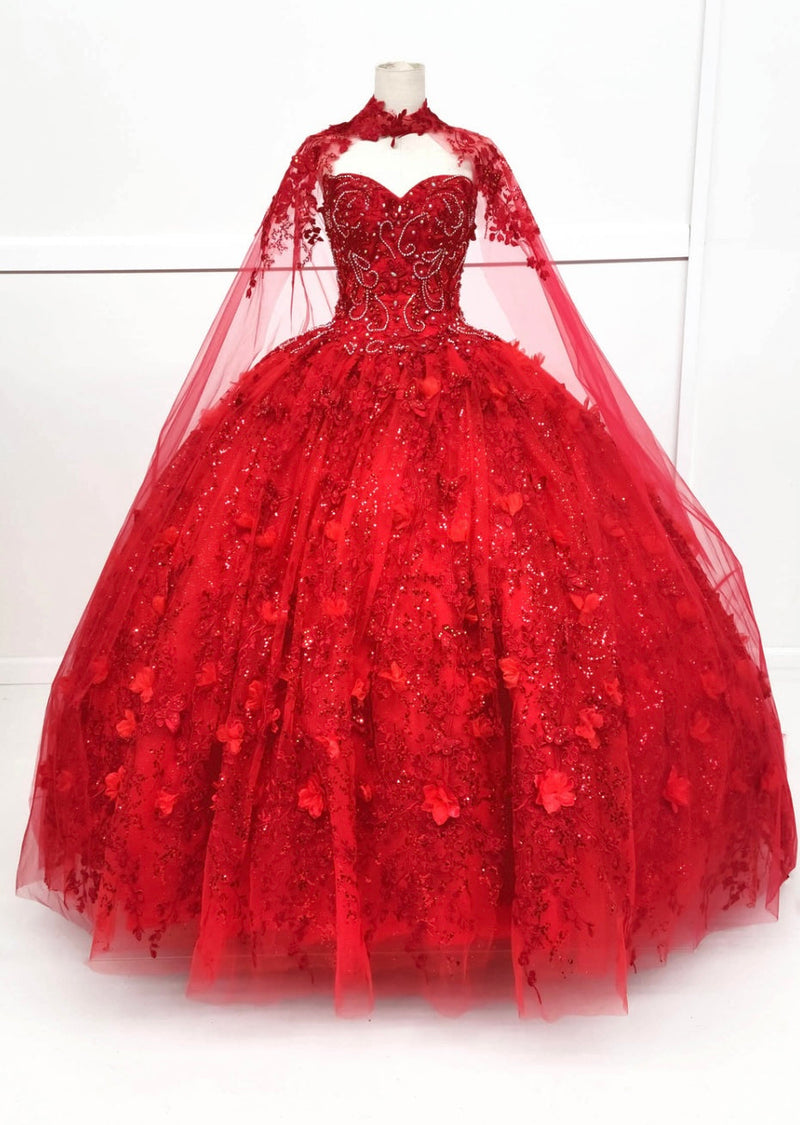 Chicas HF3067 Printed QuinceaƱera Royal BallDress Floral Floor-Length Tulle Dress