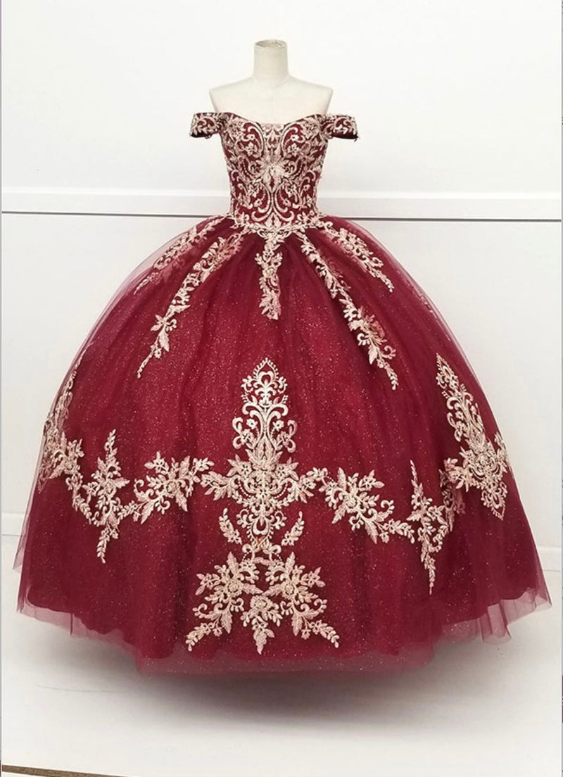 Chicas HF3008 Glitter QuinceaƱera Burgundy BallDress Tulle Dress