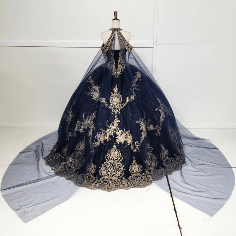Chicas HF3091 Glitter Formal Navy BallDress Halter Tulle Dress