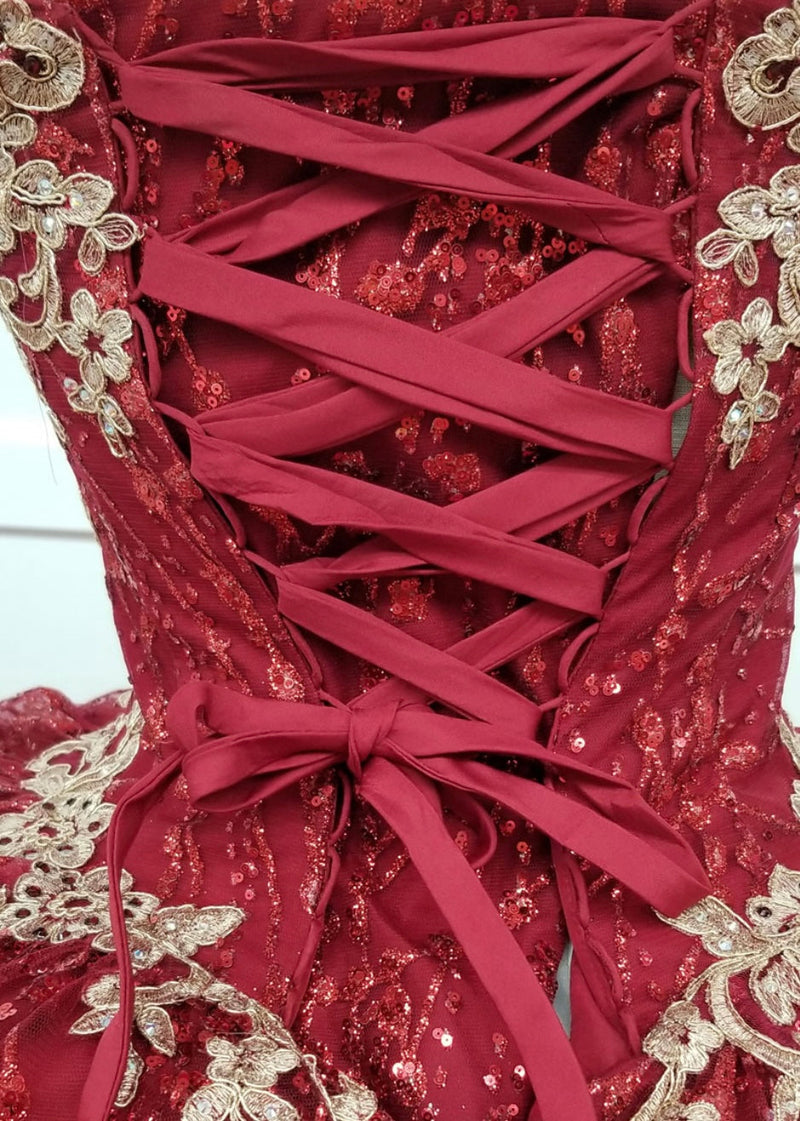Chicas HF3011 Burgundy BallDress Sweetheart Floor-Length Fabric Dress