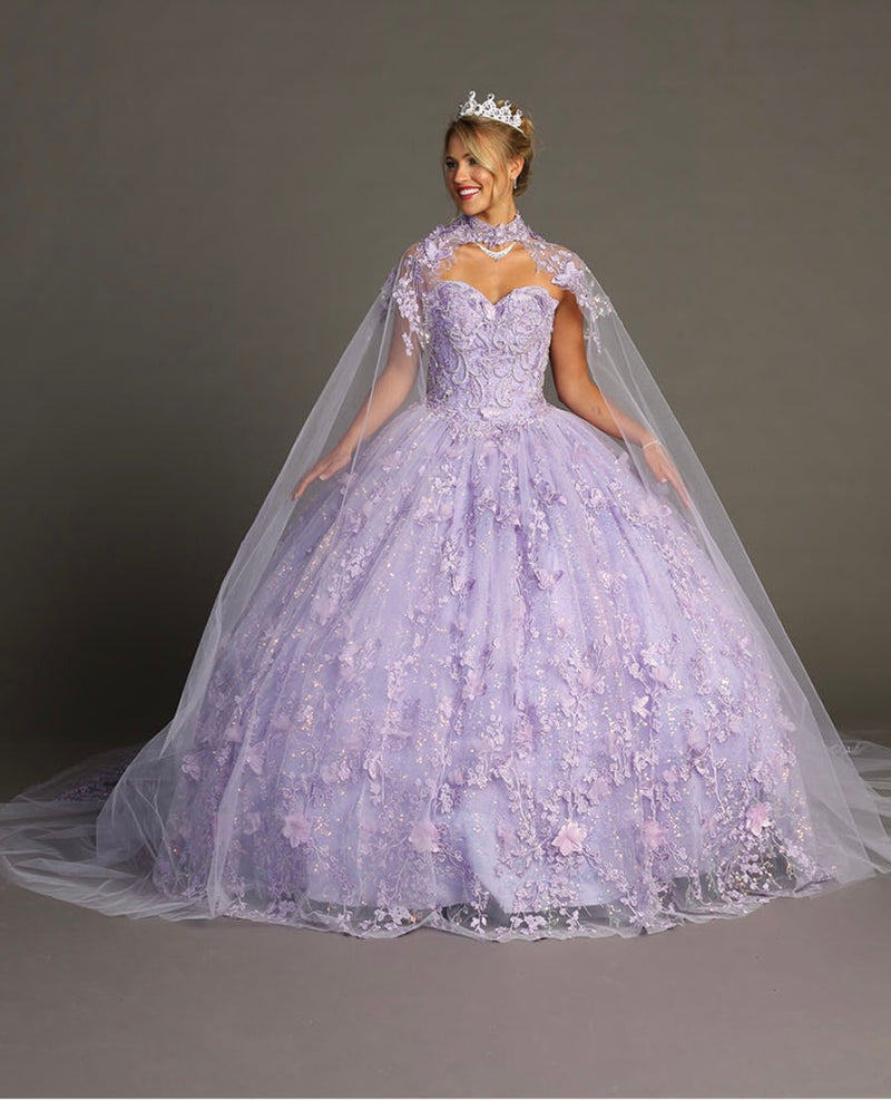 Chicas HF3067 Printed Glitter QuinceaƱera Blue BallDress Strapless Tulle Dress
