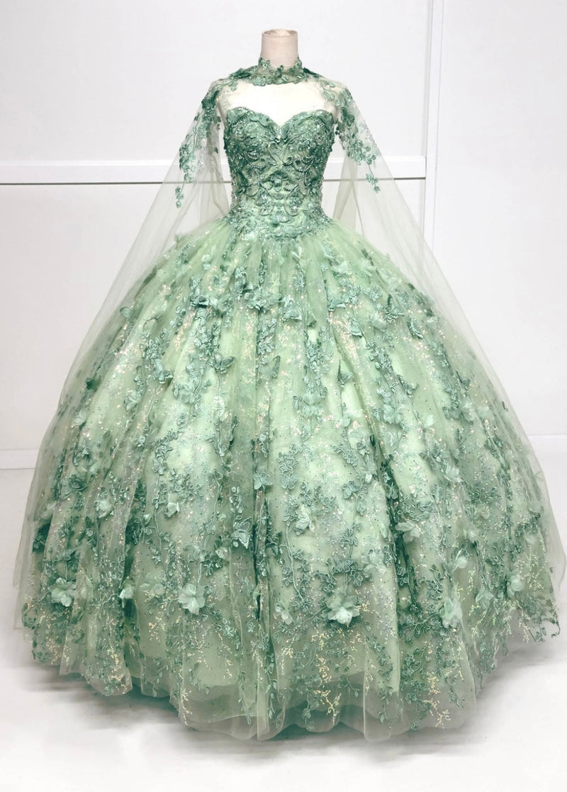 Chicas HF3067 Printed Glitter QuinceaƱera Blue BallDress Strapless Tulle Dress