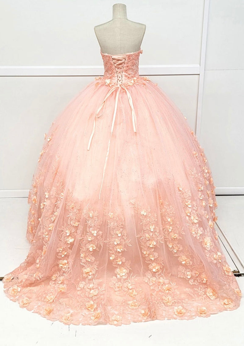 Chicas HF3035 Romantic Printed Glitter QuinceaƱera BallDress Strapless Tulle Dress