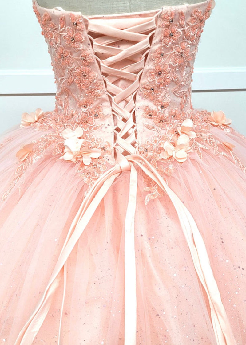 Chicas HF3035 Romantic Printed Glitter QuinceaƱera BallDress Strapless Tulle Dress