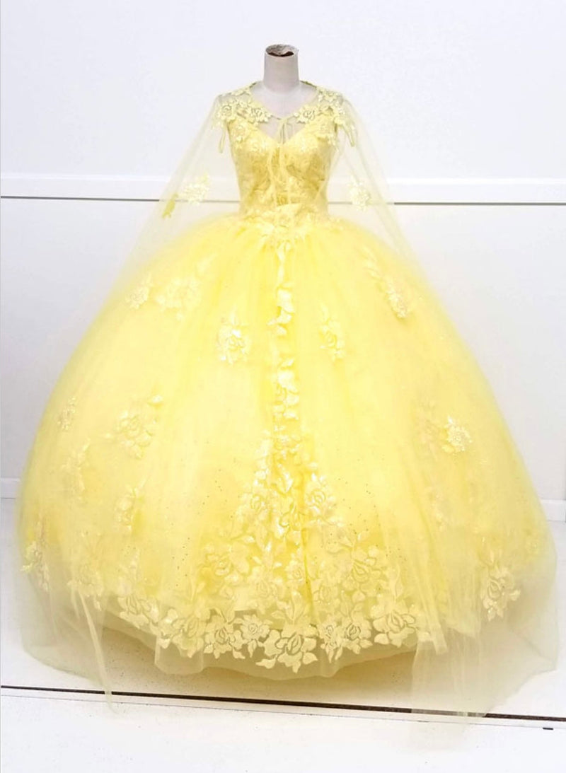 Chicas HF3045 Romantic Printed Glitter QuinceaƱera BallDress V-Neck Tulle Dress