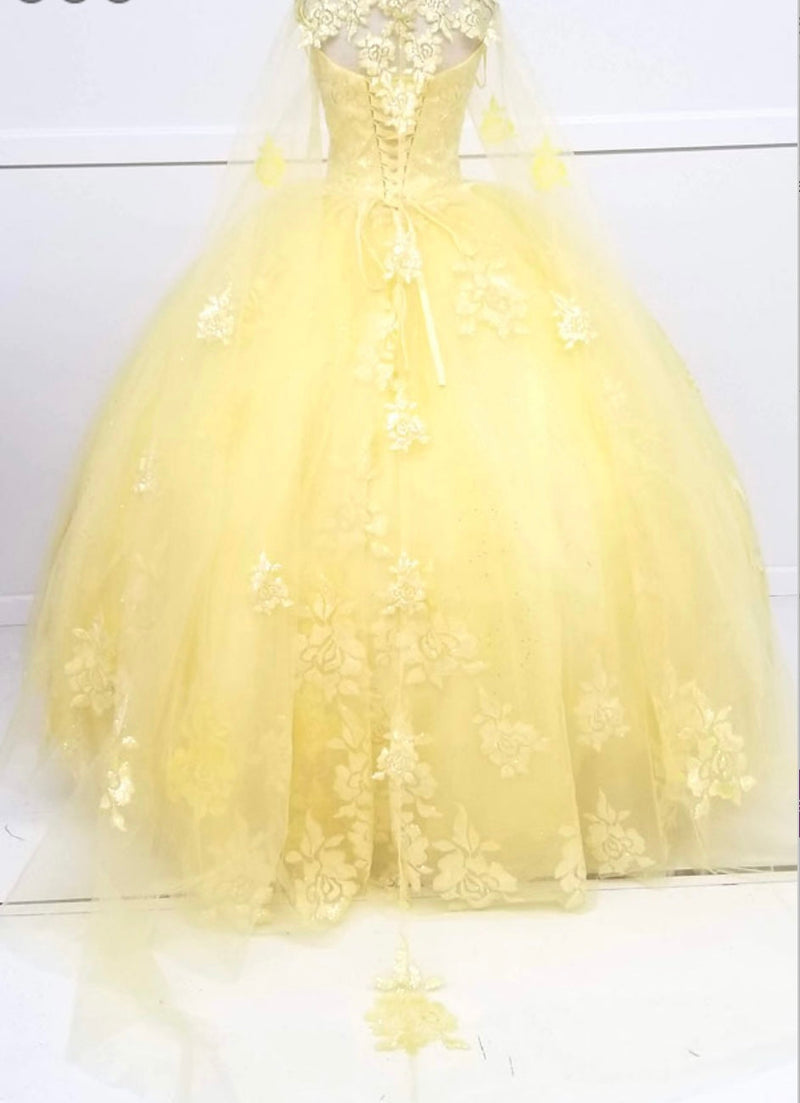 Chicas HF3045 Romantic Printed Glitter QuinceaƱera BallDress V-Neck Tulle Dress