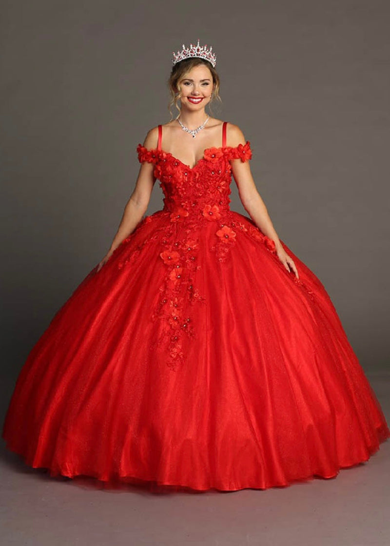 Chicas G20201 Romantic Printed Glitter QuinceaƱera Royal BallDress Tulle Dress