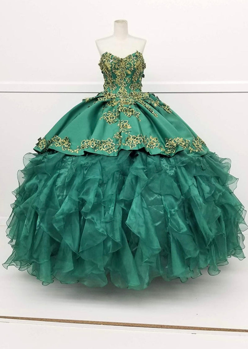 Chicas HF3009 Printed Metallic QuinceaƱera BallDress Strapless Floral Satin Dress