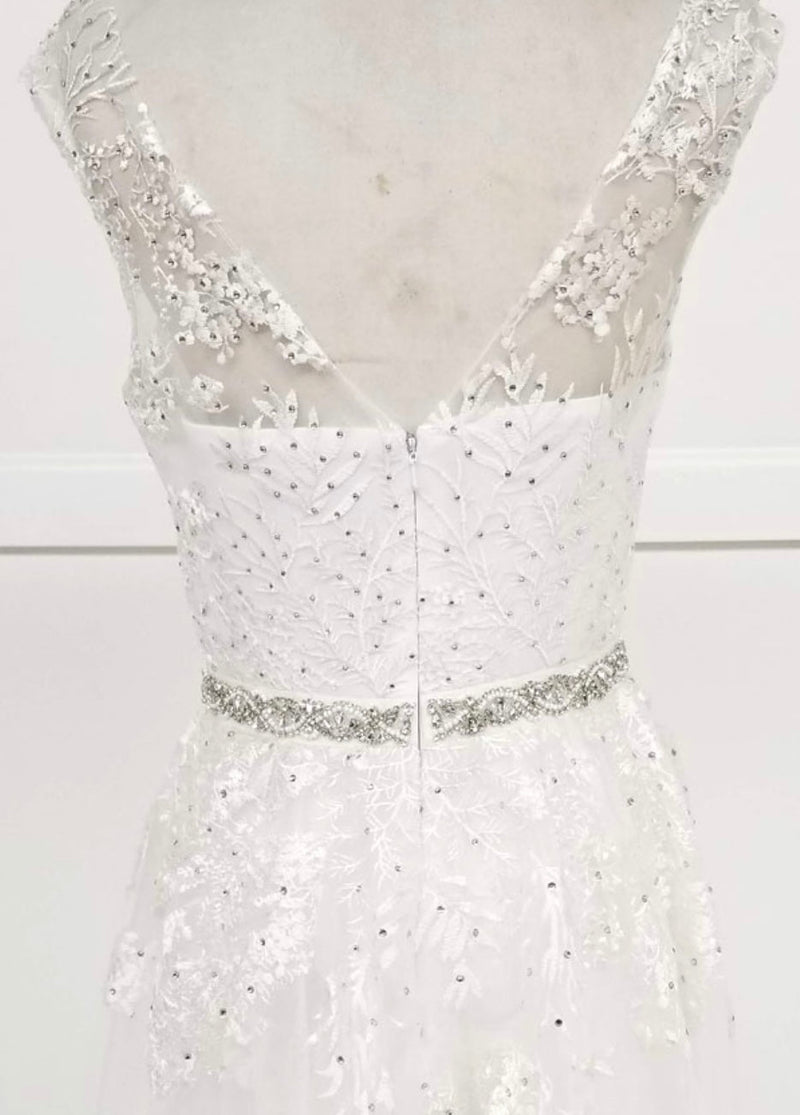 Chicas LM8023 Formal White Illusion Floor-Length Beaded Fabric Dress