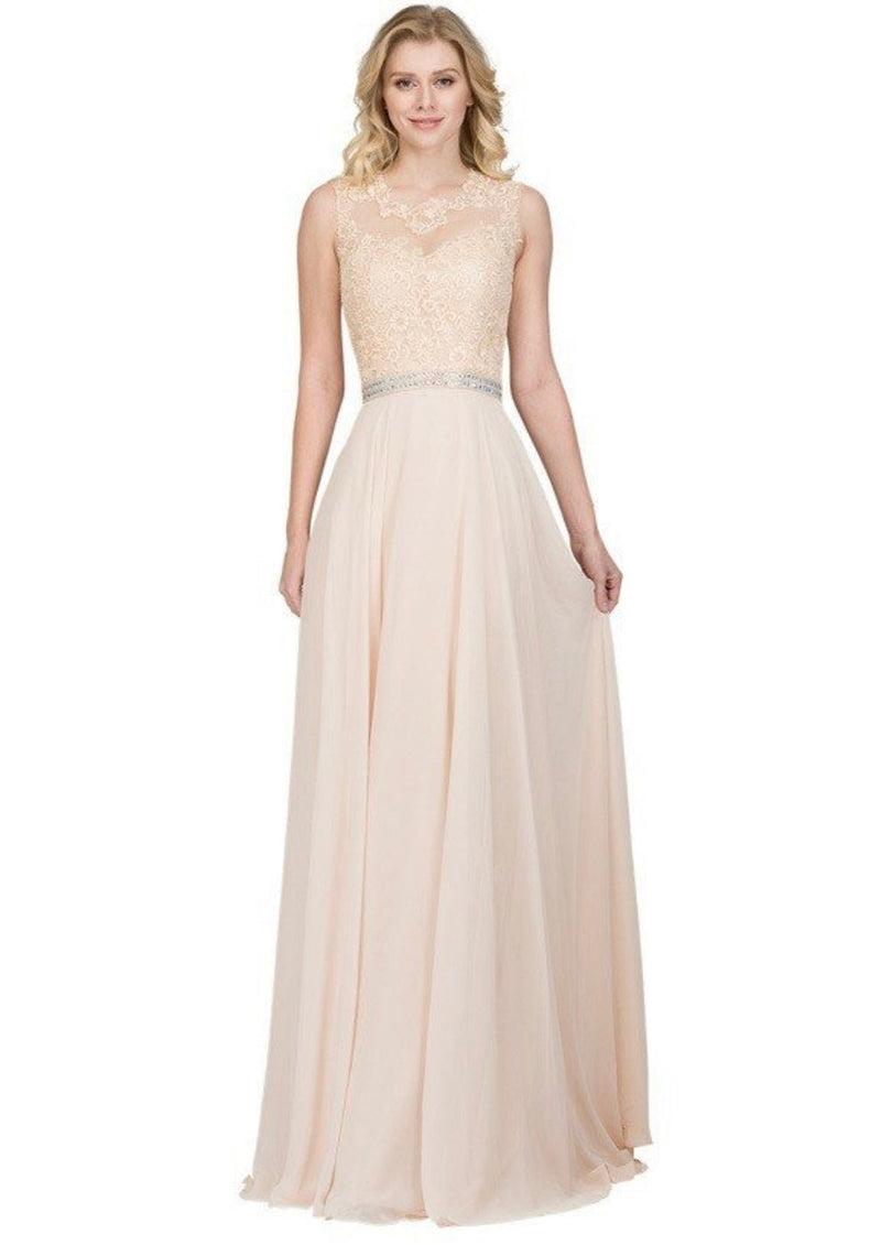 Chicas YG5015 Romantic Evening Navy A-Line Illusion Floor-Length Chiffon Dress