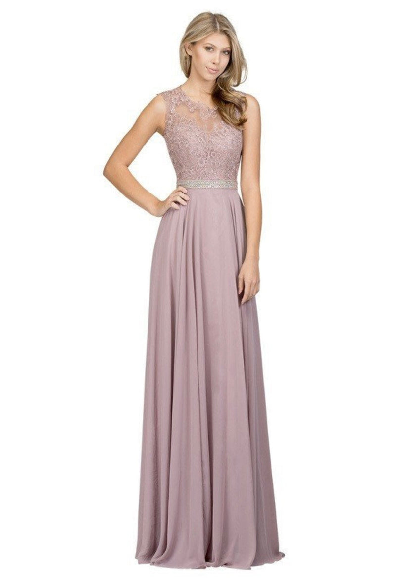 Chicas YG5015 Romantic Evening Navy A-Line Illusion Floor-Length Chiffon Dress