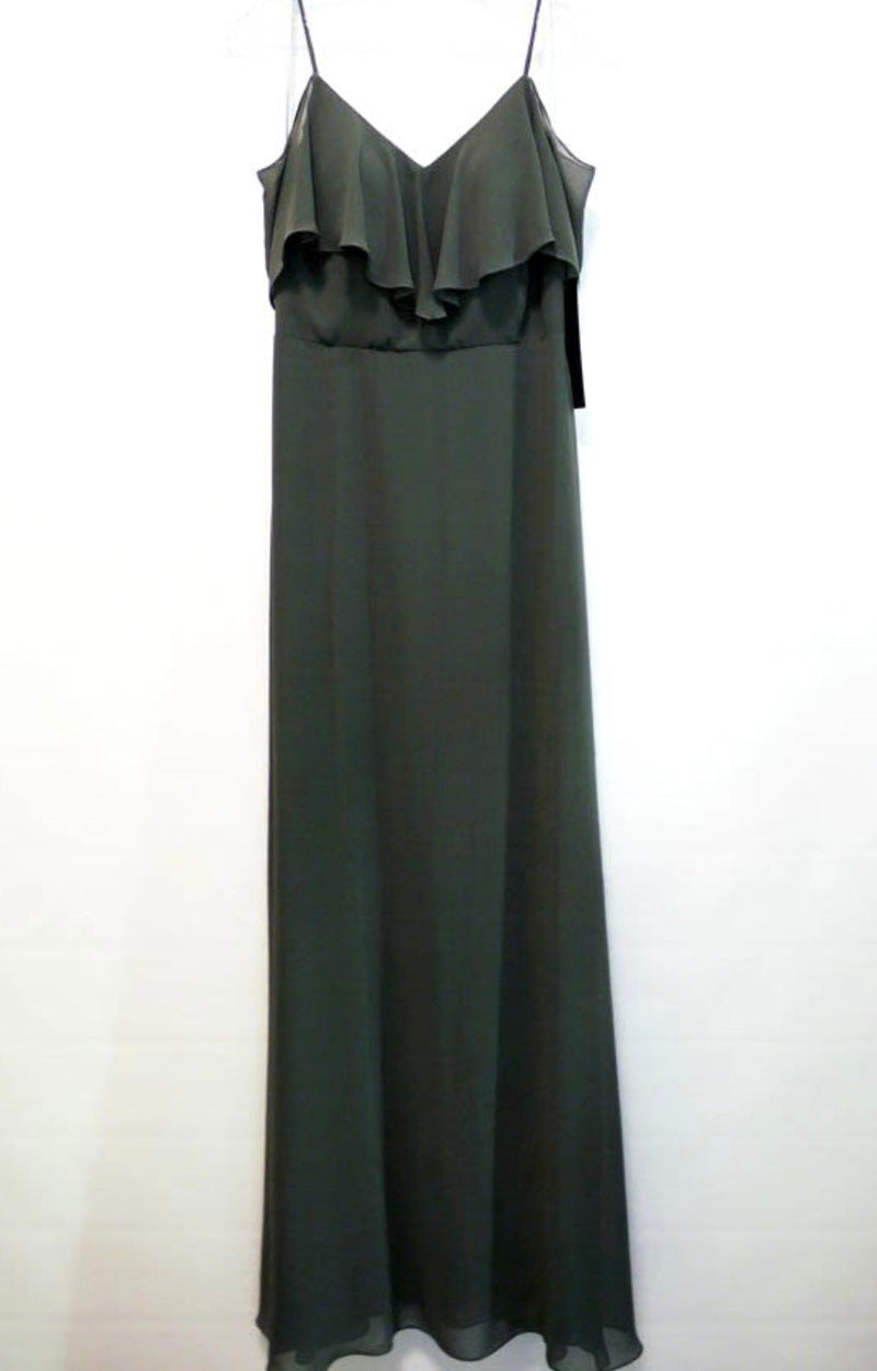 Chicas DM4004 Elegant Navy A-Line Spaghetti-Strap Long Ruffled Chiffon Dress