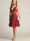 Chicas Y5801 Modern Glitter Formal Red A-Line Illusion Lace Dress