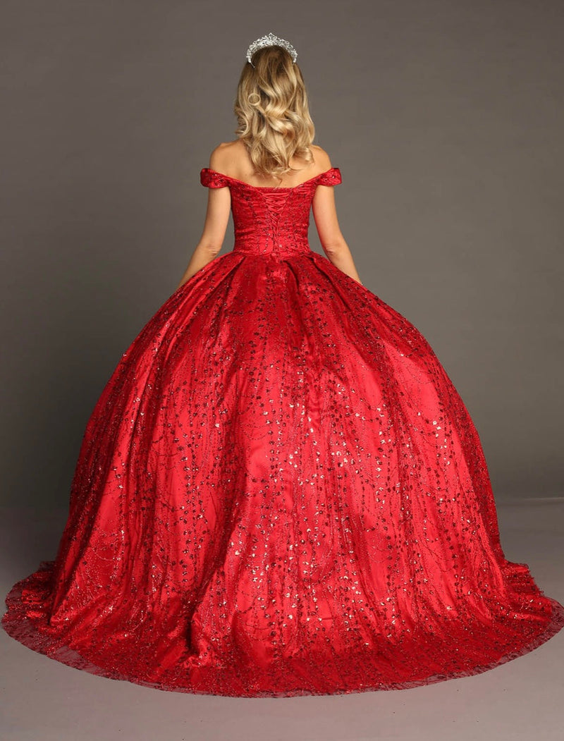 Chicas BT9013 QuinceaƱera Red BallDress Off-Shoulder Fabric Dress