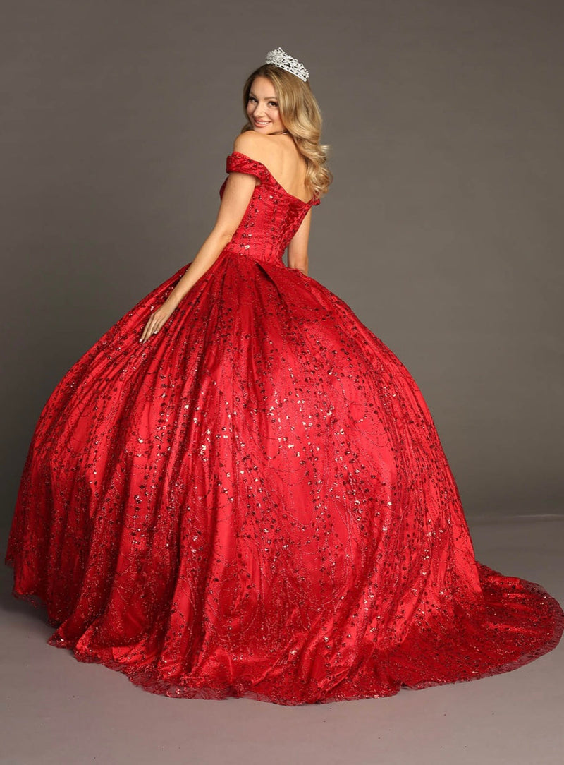 Chicas BT9013 QuinceaƱera Red BallDress Off-Shoulder Fabric Dress
