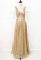 Chicas C7058 Modern Prom Gold A-Line Floor-Length Sequin Fabric Dress