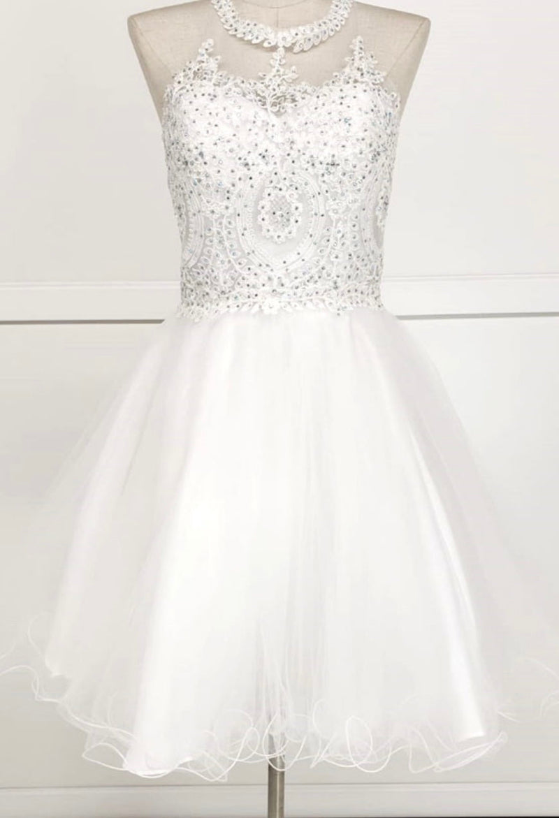 Chicas DM4002 Elegant Formal Halter Short Appliqué Style Tulle Dress