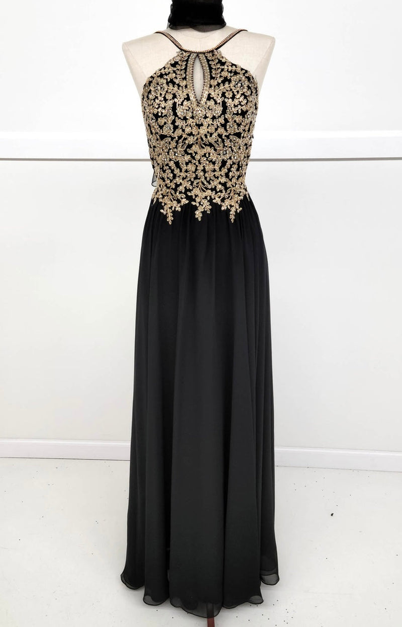 Chicas C1521 Printed Evening A-Line Floral Floor-Length Beaded Chiffon Dress