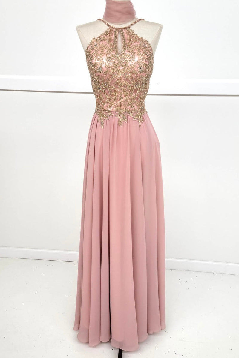 Chicas C1521 Printed Evening A-Line Floral Floor-Length Beaded Chiffon Dress