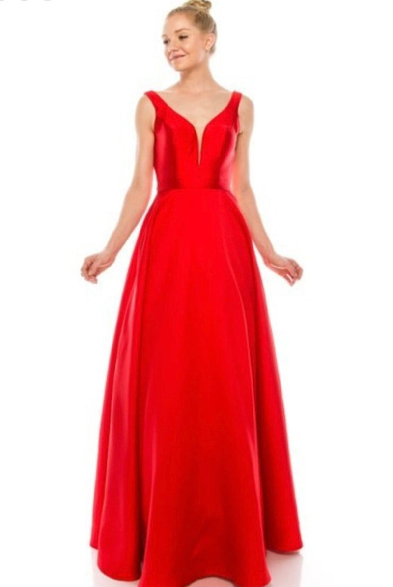 Chicas C9188 Elegant Prom BallDress Pocket Strappy Style Satin Dress